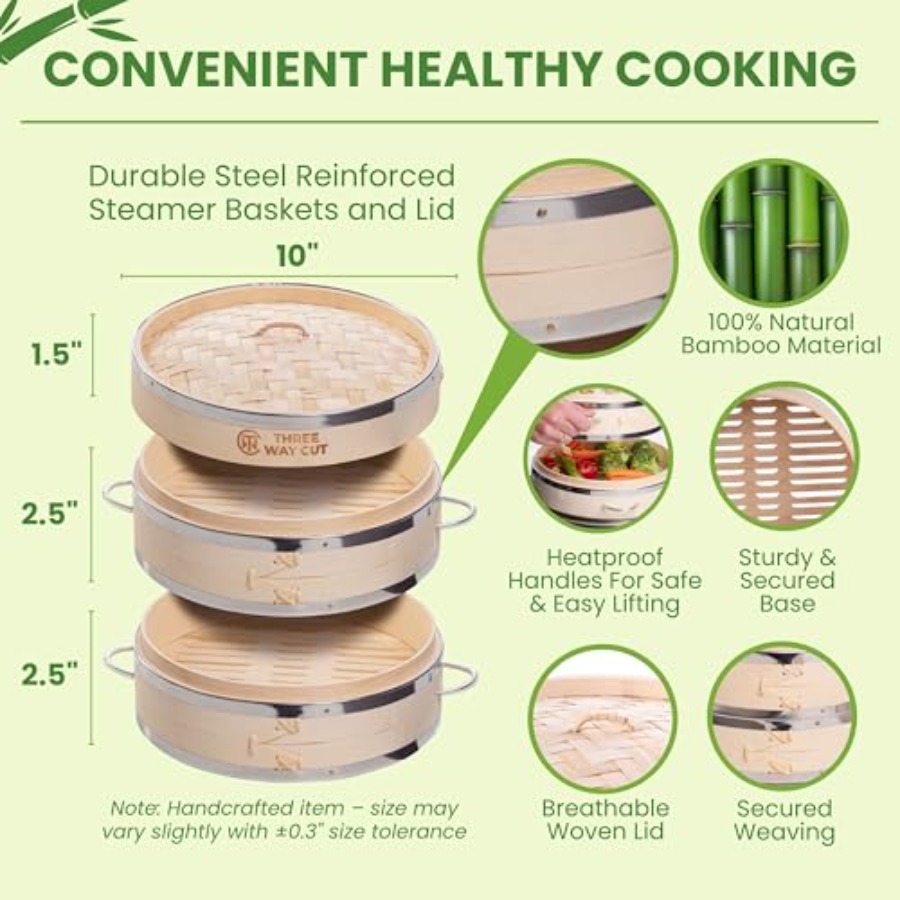 2-tier 10 Bamboo Steamer with  - Bao Steamer Bamboo ulasan dan harga